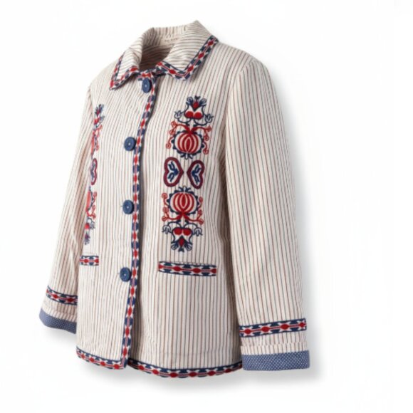 Max Studio London Natalie Jacket Women’s Size L Blue Red Cream Embroidered Dots - Picture 3 of 16
